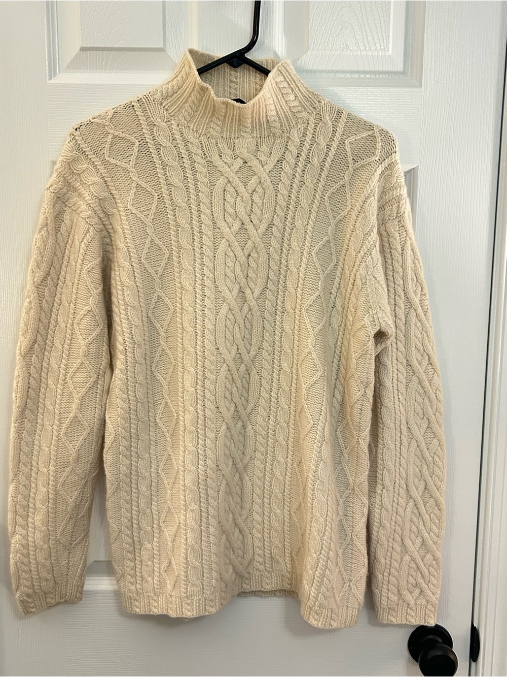 Autumn Cashmere 100% Cashmere Cable Knit Mock Neck Sweater Ivory M